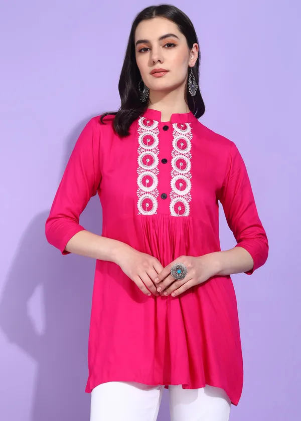 Pink_Embroidered_Kurti_Rayon_For_Women
