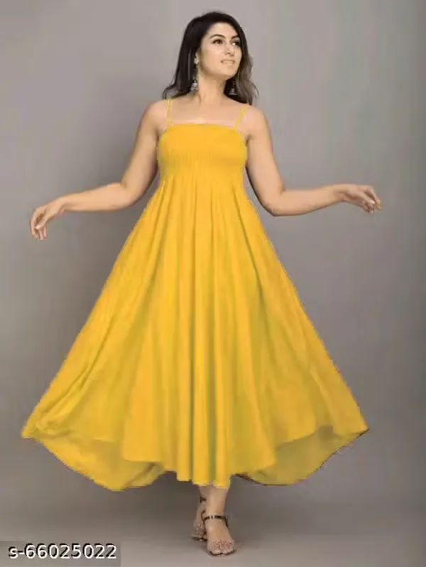 Yellow_Bobinelastic_Dress_Rayon_For_Women