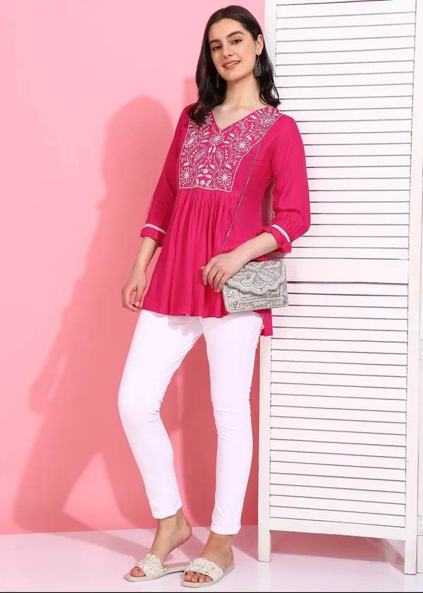 Pink_Embroidered_Kurti_Rayon_For_Women