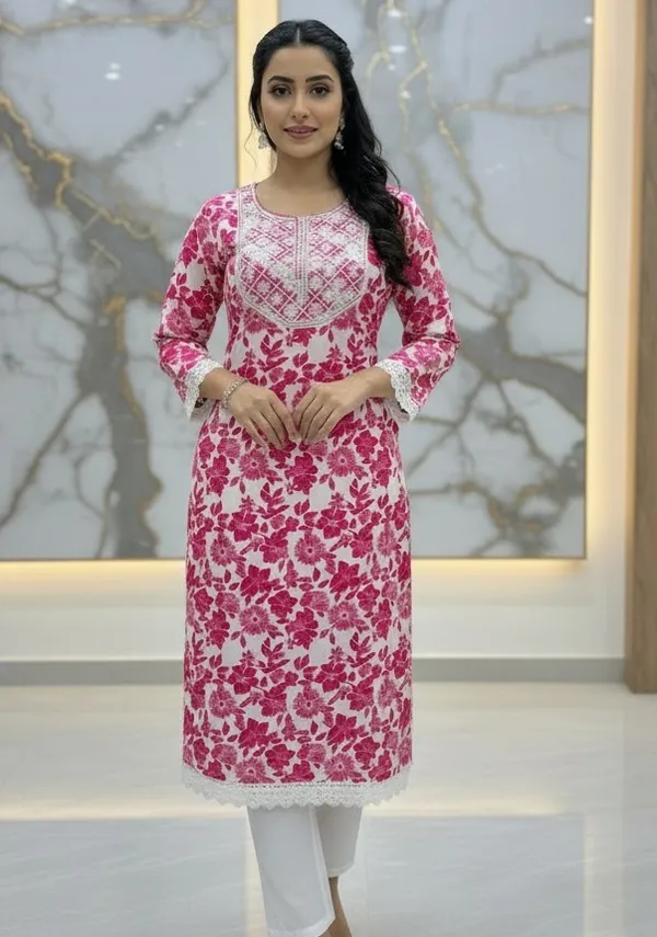 Pink_Floral_Lace_Sequin_Kurti_Viscose_Rayon_For_Women