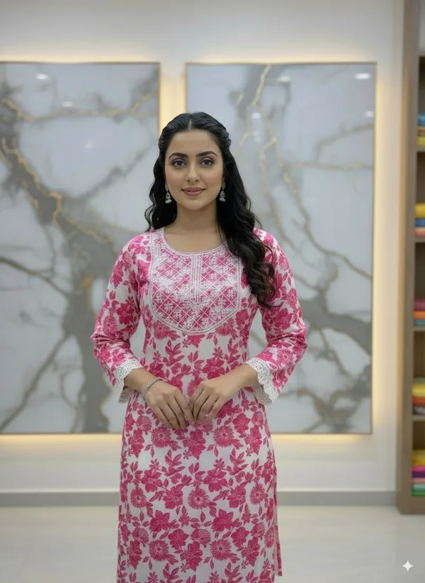 Pink_Floral_Lace_Sequin_Kurti_Viscose_Rayon_For_Women