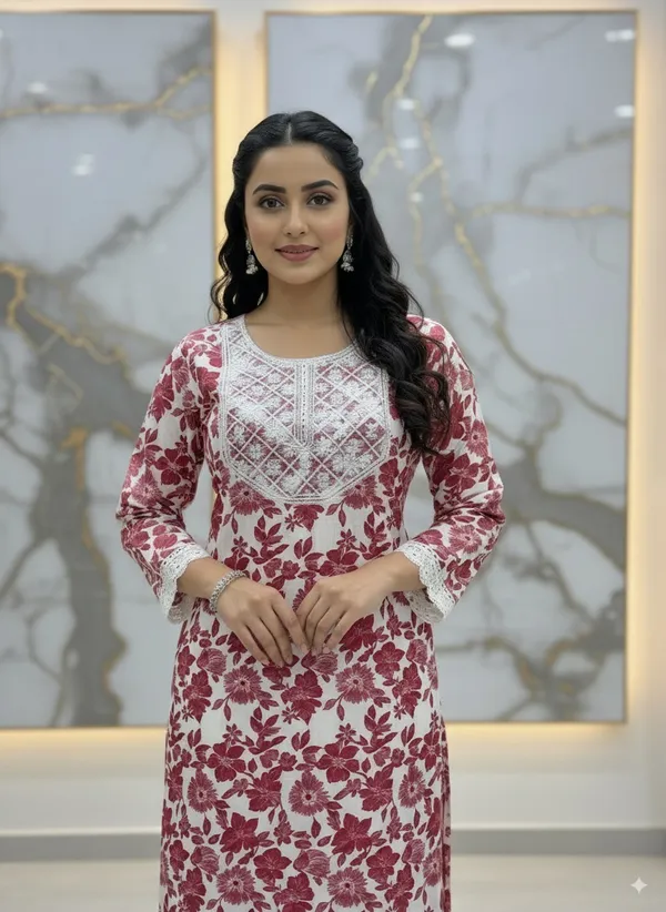 Red_Floral_Lace_Sequin_Kurti_Viscose_Rayon_For_Women