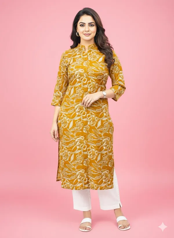 Yellow_Printed_Kurtis_Cotton_For_Women