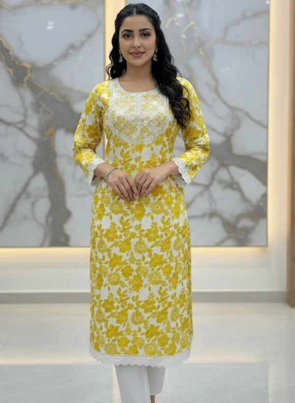 Yellow_Floral_Lace_Sequin_Kurti_Viscose_Rayon_For_Women