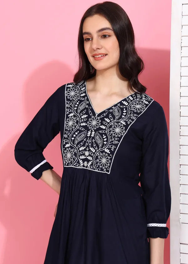 Blue_Embroidered_Kurti_Rayon_For_Women