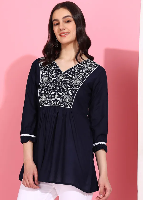 Blue_Embroidered_Kurti_Rayon_For_Women