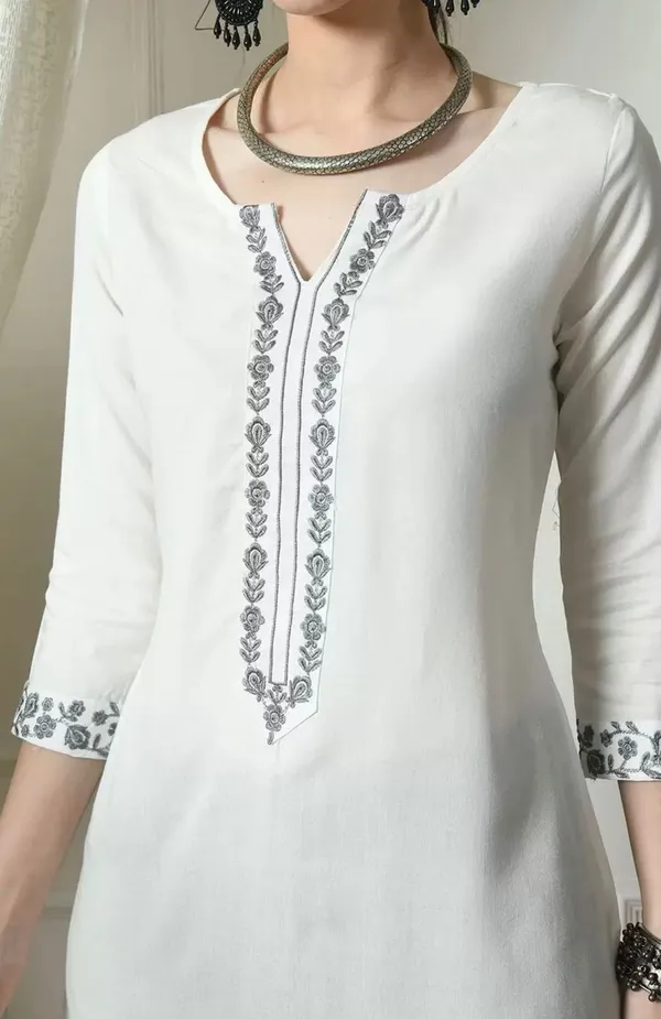 White_Embroidered_Kurti_Viscose_Rayon_For_Women