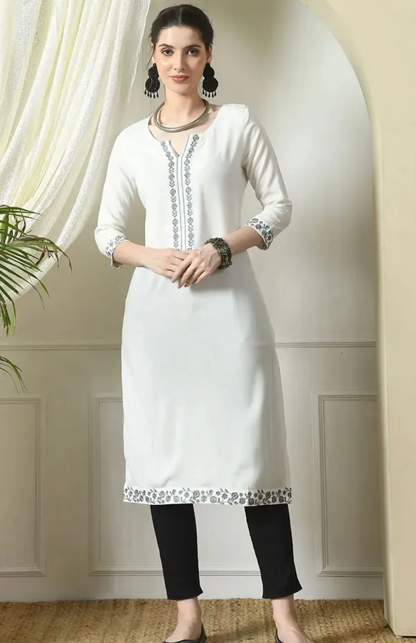White_Embroidered_Kurti_Viscose_Rayon_For_Women
