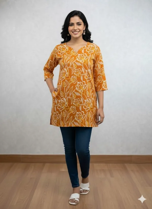 Yellow_Printed_Kurtis_Cotton_For_Women