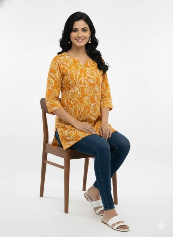 Yellow_Printed_Kurtis_Cotton_For_Women