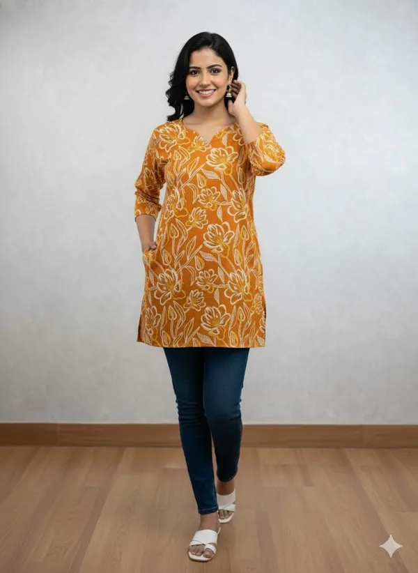 Yellow_Printed_Kurtis_Cotton_For_Women