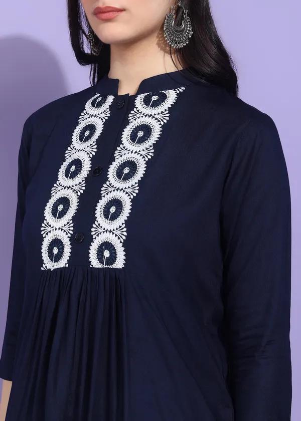 Blue_Embroidered_Kurti_Rayon_For_Women