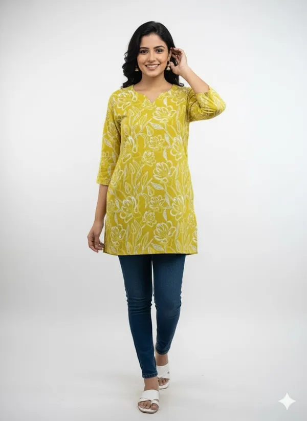 Mustard_Printed_Kurtis_Cotton_For_Women