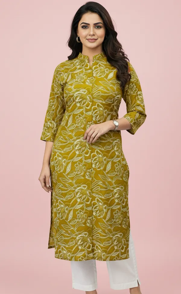 Mustard_Printed_Kurtis_Cotton_For_Women