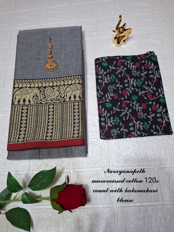 Grey_Soundarya_Collection_And_Kalamkari_1_Meter_Blouse_Free_For_Women