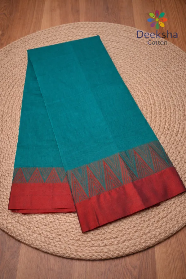 Teal_Green_Venkatagiri_Chettinadu_Pure_Cotton_Saree_With_Running_Blouse