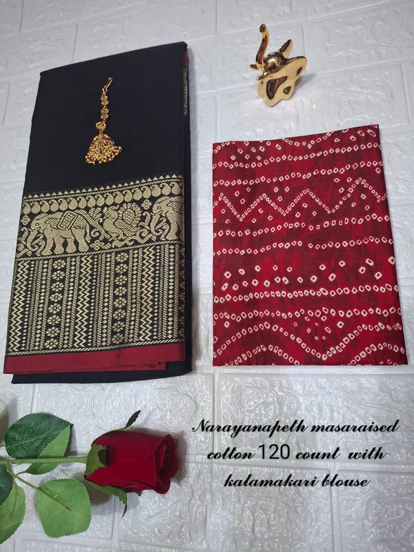 Black_Soundarya_Collection_And_Kalamkari_1_Meter_Matching_Blouse_Free_For_Women