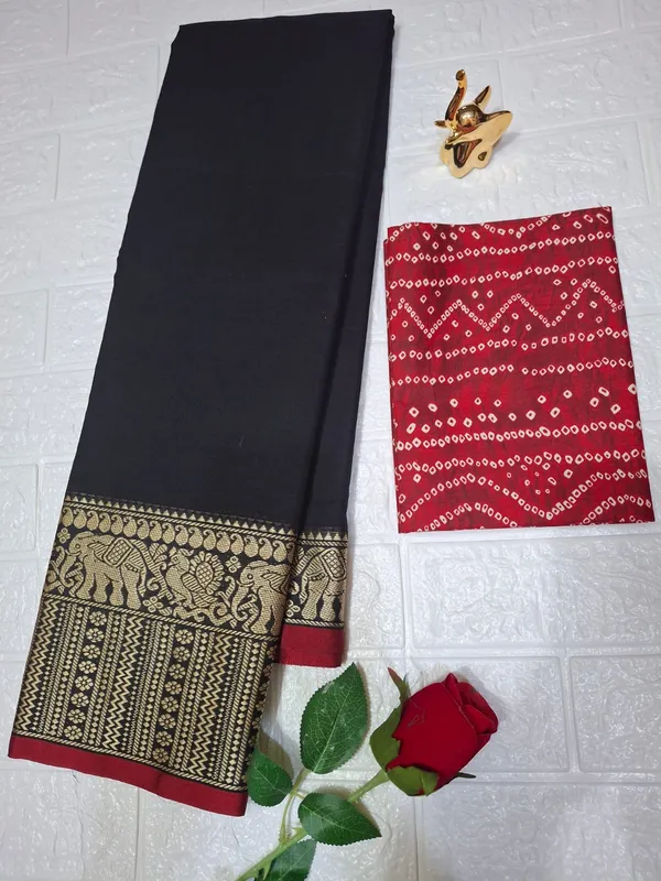 Black_Soundarya_Collection_And_Kalamkari_1_Meter_Matching_Blouse_Free_For_Women