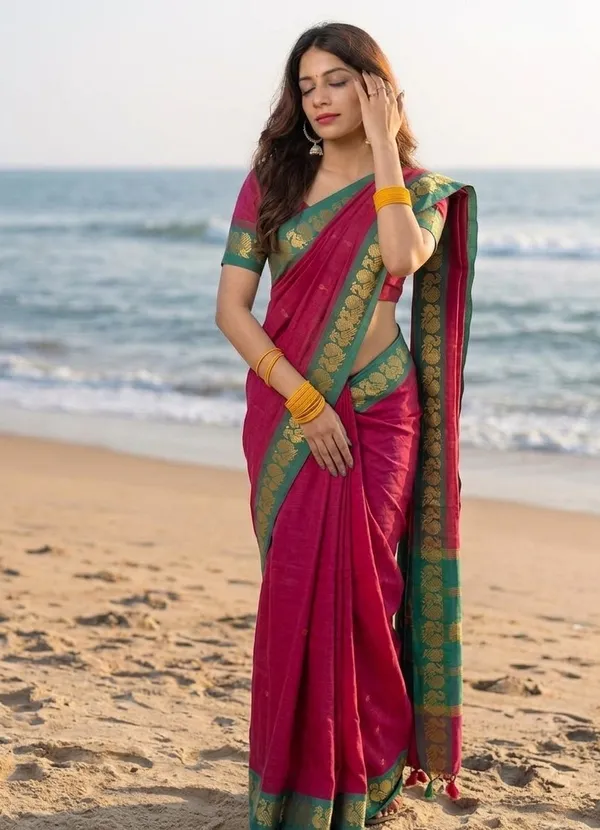 Rani_Pink_Shrinidhi_Butta_Chettinadu_Cotton_Saree_With_Contrast_Chitt_Pallu