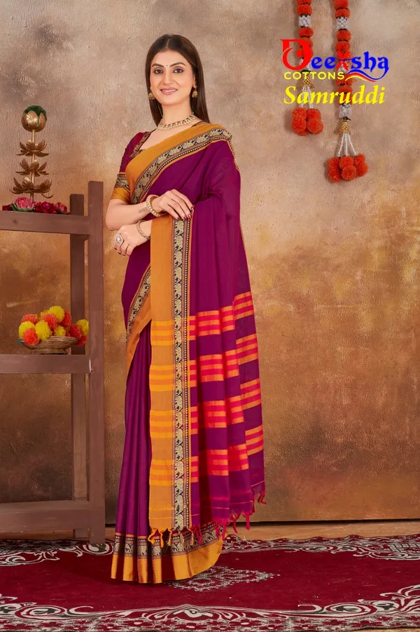 Purple_Samruddhi_Collection_Narayanpet_Cotton_Masarasaised__Saree_And_Kalamkari_1_Meter_Matching_Blouse_Free_For_Women