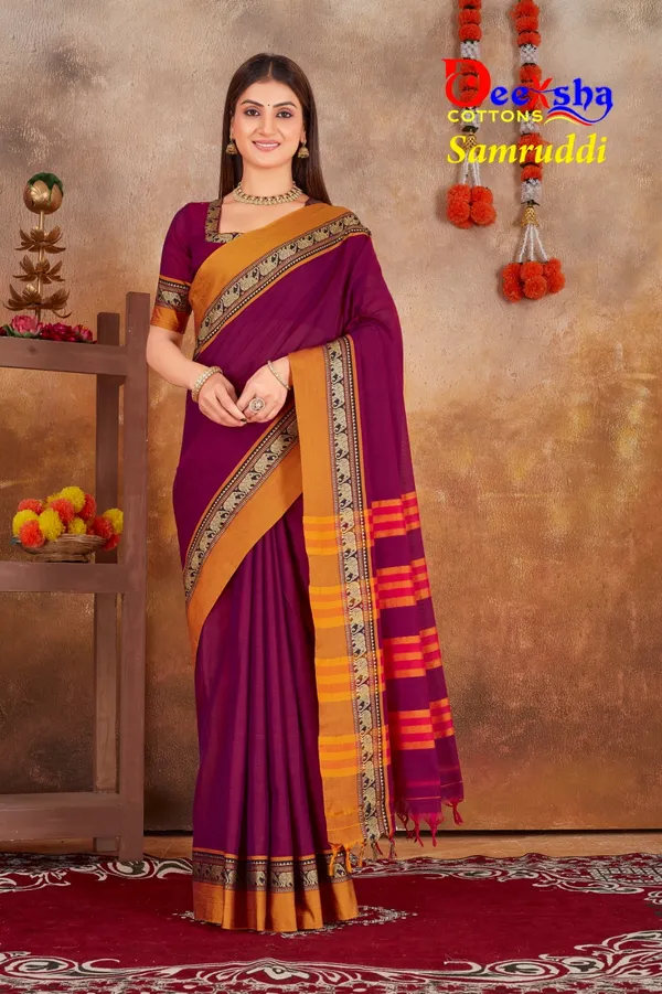 Purple_Samruddhi_Collection_Narayanpet_Cotton_Masarasaised__Saree_And_Kalamkari_1_Meter_Matching_Blouse_Free_For_Women