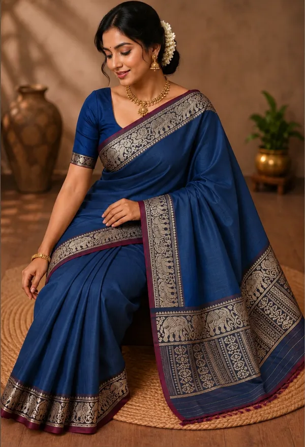 Peocock_Blue_soundarya_narayanpeth_cotton_masarasaised_saree