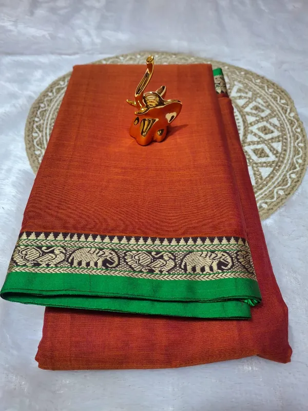 Wooden_Brown_Aragini_NarayanpethMasarasaised__Cotton_Saree_With_Kalamakari_1_Meter_Blouse_Free_For_Women