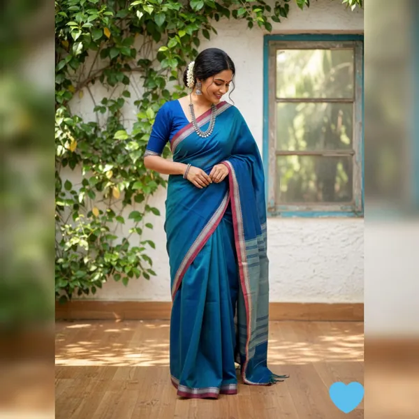 Peacock_Blue_Gouthami_NarayanpethMasarasaised__Cotton_Saree_Wiith_Kalamkari_Blouse_1_Meter_Free_For_Women