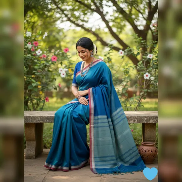 Peacock_Blue_Gouthami_NarayanpethMasarasaised__Cotton_Saree_Wiith_Kalamkari_Blouse_1_Meter_Free_For_Women