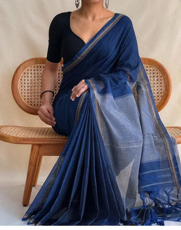 Gothami_narayanpet_cotton_masarasaised_with_running_blouse_saree_-_Royal_Blue_