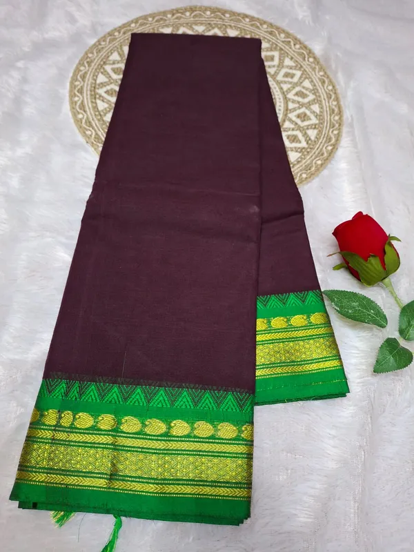Coffee_Brown_Kajal_Collection_Pure_Cotton_Saree_And_Kalamkari_1_Meter_Matching_Blouse_Free_For_Women