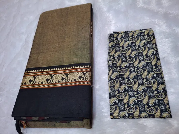 Beige_Cream_With_Black_Border_Narayanpeth_CottonMasarasaised__Saree_With_Kalamkari_1_Meter_Matching_Blouse_Free_For_Women