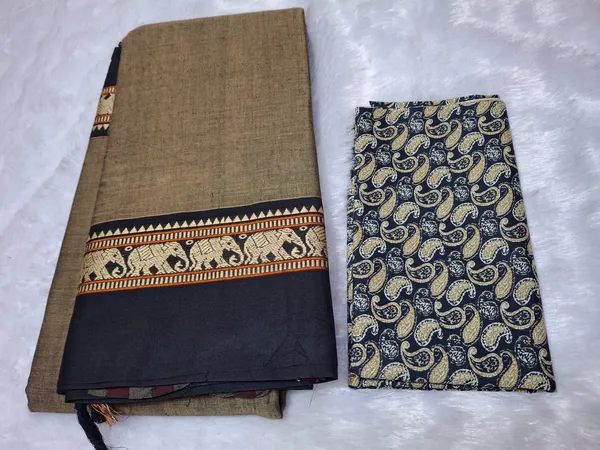 Beige_Cream_With_Black_Border_Narayanpeth_CottonMasarasaised__Saree_With_Kalamkari_1_Meter_Matching_Blouse_Free_For_Women