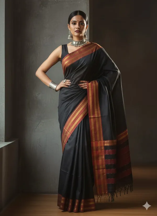Black_Saree_With_Maroon_Border_Shridevi_Rudraksha_Cotton_Saree