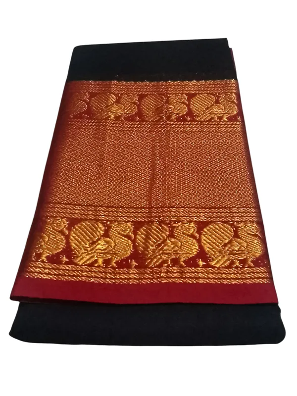 Black_With_Golden_Jari_Jacquard_Border_Narayan_Peth_Cotton_Masarasaised_Saree