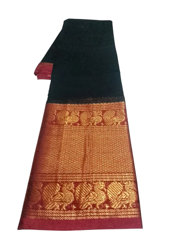 Black_With_Golden_Jari_Jacquard_Border_Narayan_Peth_Cotton_Masarasaised_Saree