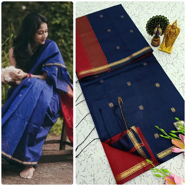 Blue_Berry_With_Red_Pallu_Maheshwari_Silk_Cotton_Saree_With_Kalamakari_Blouse_1_Meter_Free_For_Women