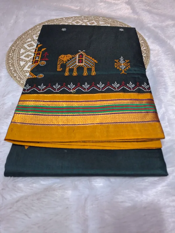 Bottle_Green_Paras_Border_Kasuti_Hand_Work_Saree