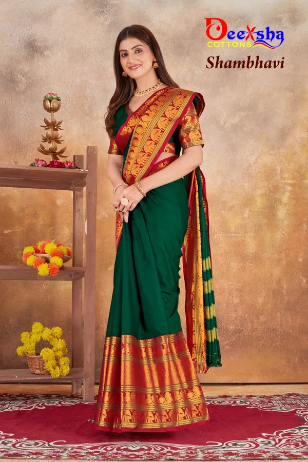 Botle_Green_Shambhavi_Naarayanpeth_Cotton_Mesaraissed_Saree_With_Kalamakari_1_Meter_Blouse_Free_For_Women