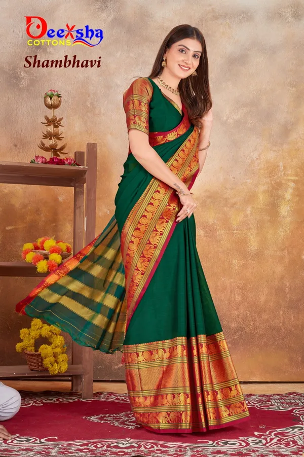 Botle_Green_Shambhavi_Naarayanpeth_Cotton_Mesaraissed_Saree_With_Kalamakari_1_Meter_Blouse_Free_For_Women