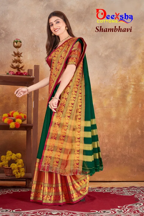Botle_Green_Shambhavi_Naarayanpeth_Cotton_Mesaraissed_Saree_With_Kalamakari_1_Meter_Blouse_Free_For_Women