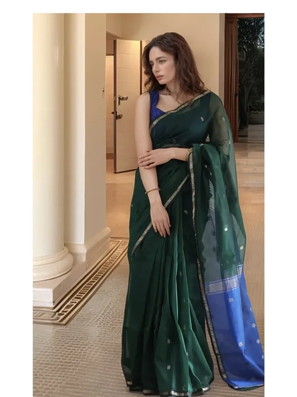 Bottle_green_with_royal_blue_maheshwari_cotton_silk_saree