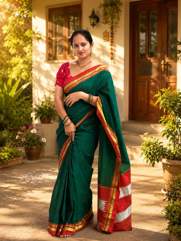 Deeksha_Cotton_–_Kastoori_traditional_green_colour_Ilakal_Saree_(Silk_Tope_Teni_Pallu)