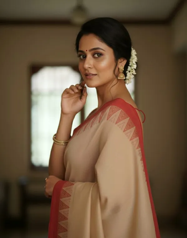 Beige_Cream_Venkatagiri_Chettinadu_Pure_Cotton_Saree_With_Running_Blouse