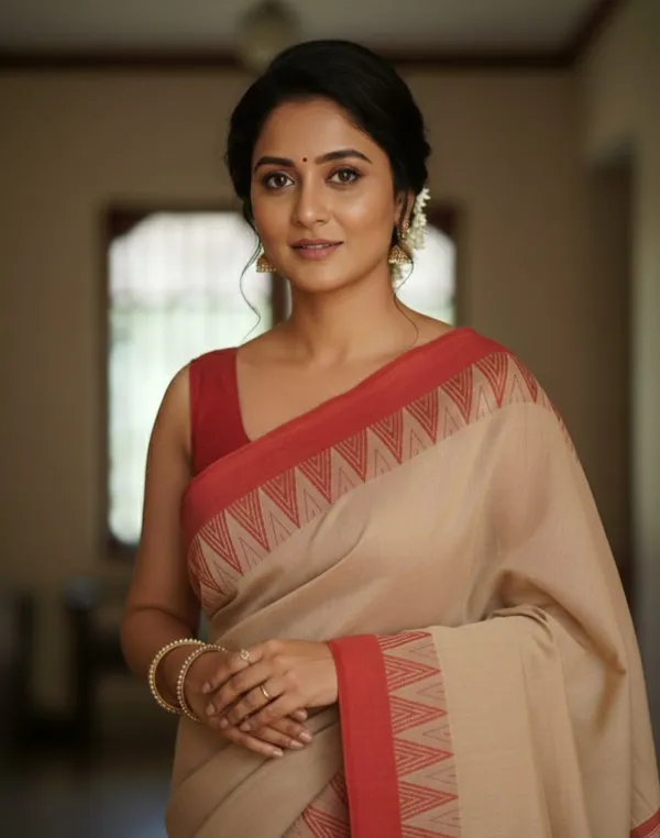 Beige_Cream_Venkatagiri_Chettinadu_Pure_Cotton_Saree_With_Running_Blouse