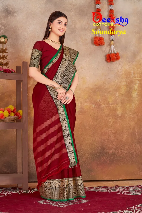Maroon_Soundarya_Collection_Narayanpeth_CottonMasarasaised__Kalamkari_1_Meter_Matching_Blouse_Free_For_Women
