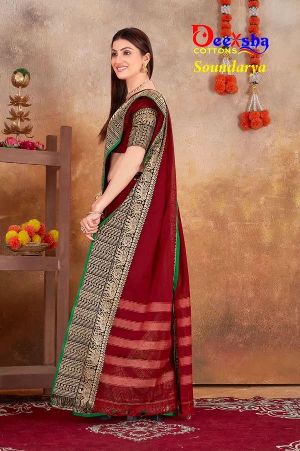 Maroon_Soundarya_Collection_Narayanpeth_CottonMasarasaised__Kalamkari_1_Meter_Matching_Blouse_Free_For_Women