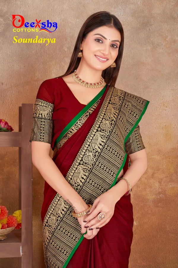 Maroon_Soundarya_Collection_Narayanpeth_CottonMasarasaised__Kalamkari_1_Meter_Matching_Blouse_Free_For_Women