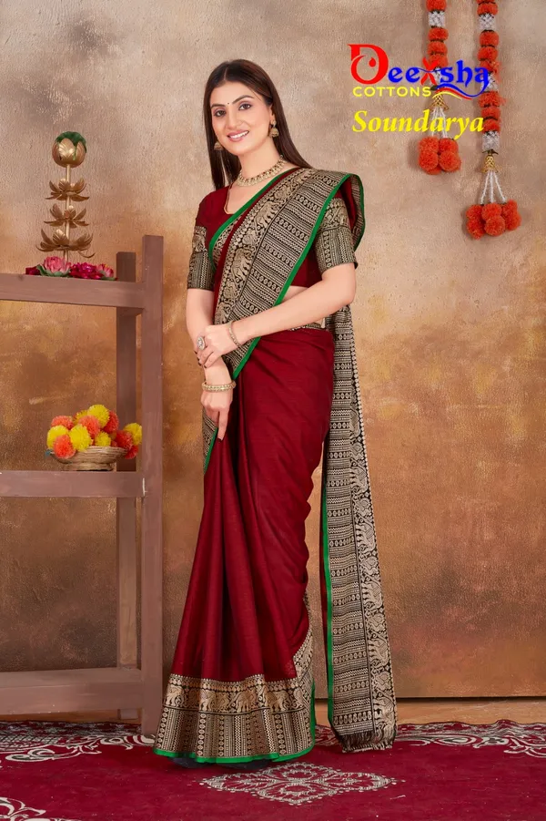 Maroon_Soundarya_Collection_Narayanpeth_CottonMasarasaised__Kalamkari_1_Meter_Matching_Blouse_Free_For_Women