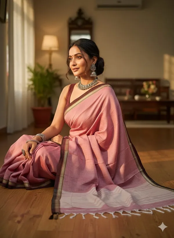 Dusty_Rose_Gouthami_Narayanpet_CottonMasarasaised__Saee_With_Kalamkari_1_Meter_Matching_Blouse_Free_For_Women